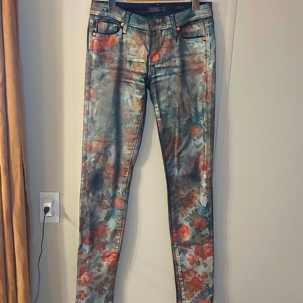 Fidelity Denim Jeans - Metallic coated floral jeans